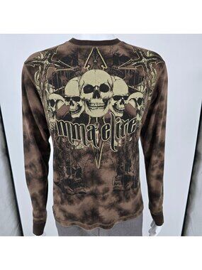 MMA Elite Long Sleeve Skull Graphic Waffle Kint Tie Dye Brown Thermal (L)